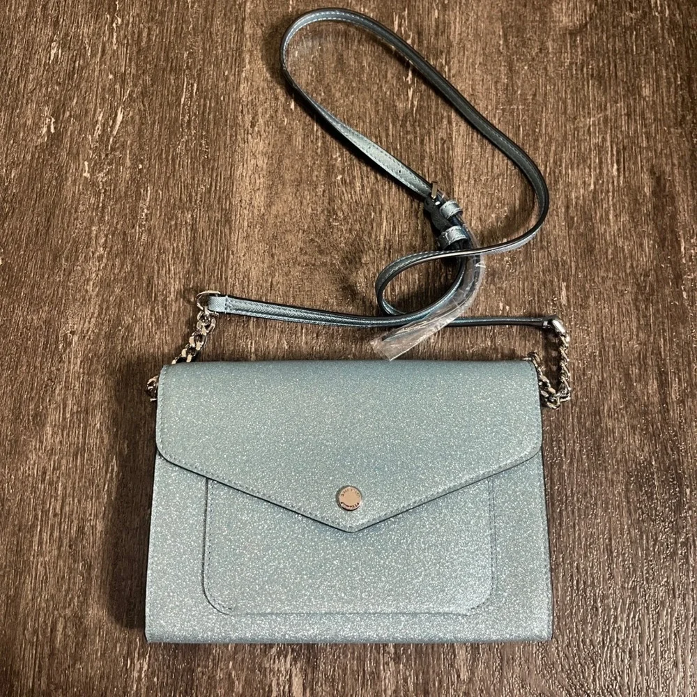 Kate‎ Spade Flap Crossbody Glitter Fabric Frosty Sky Blue Purse NWT $279